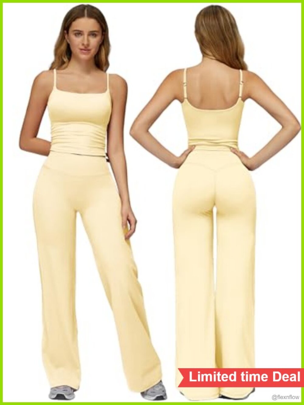 2 Piece Workout Set Square Neck Tank Top Flare Leggings Pockets